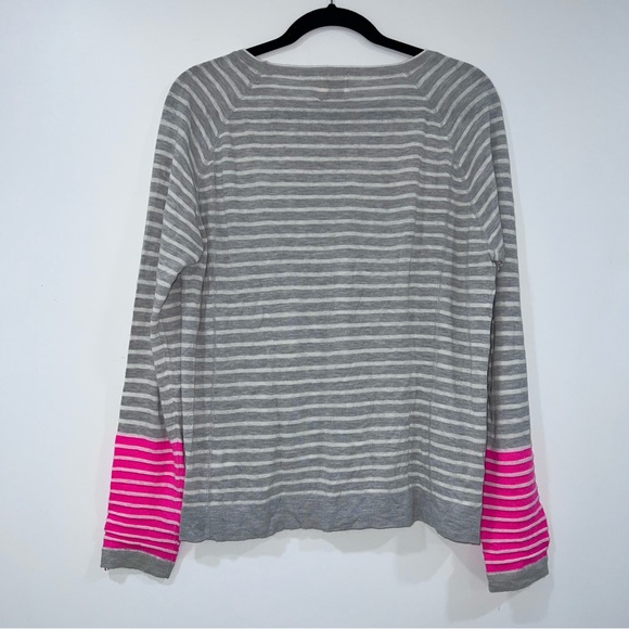 Brodie Cashmere Gray and Pink Striped Sweater - Picture 2 of 4